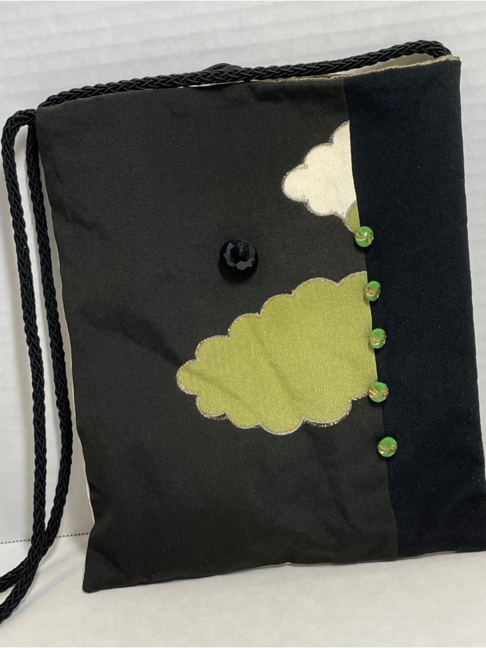 Handmade Upcycled Japanese Kimono Obi Remake Bag Silky Lining 9”x8” Braided Cord